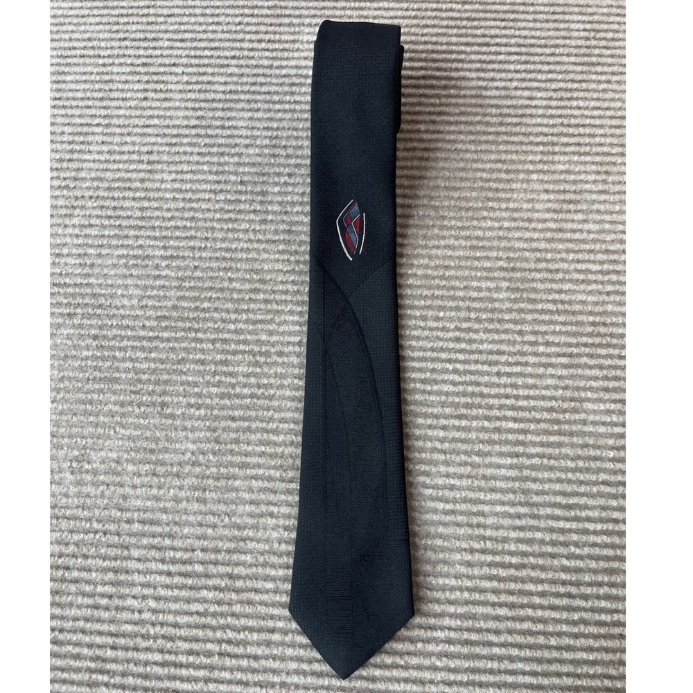 Bugle Boy Vintage 90s Black Textured Necktie Embroidered Geometric Logo USA Made